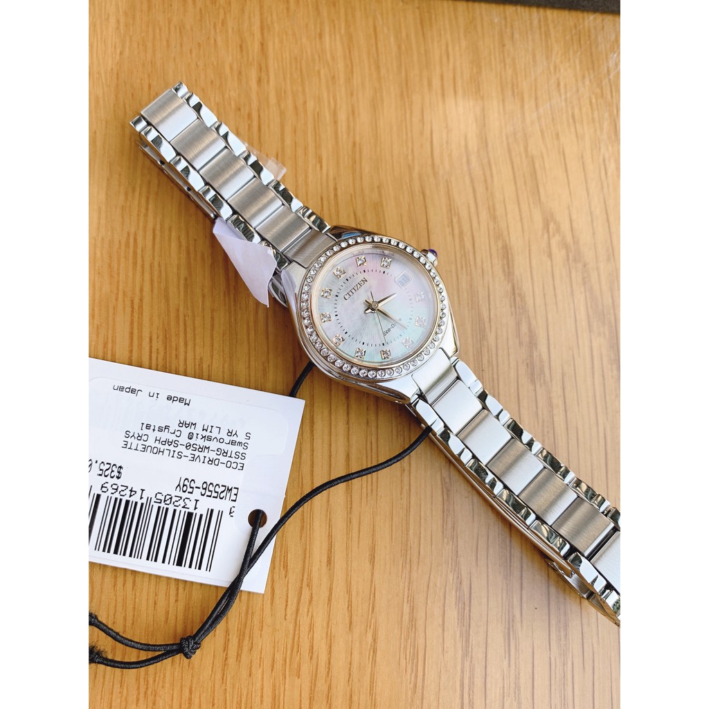 Đồng hồ nữ chính hãng Citizen Swarovski Crystal Accents Date EW2556-59Y - Máy pin Eco-Drive  - Kính tráng Sapphire