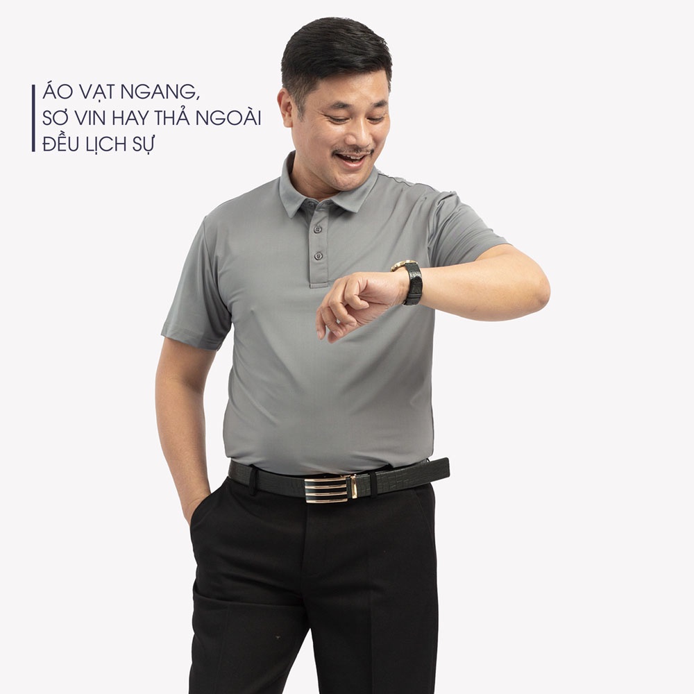 Áo Polo Nam Trung Niên ANCHI Màu Ghi Đậm Trơn Chất Liệu Cotton Cao Cấp