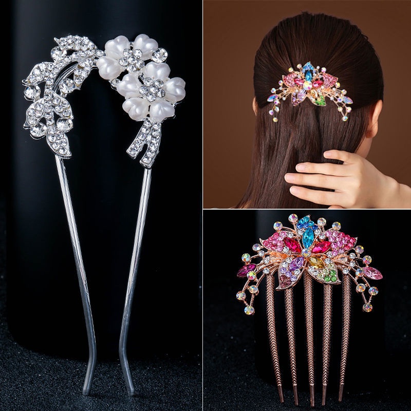 Lược Cài Tóc Hình Hoa Đính Đá Phong Cách Hàn Quốc Cho Nữ