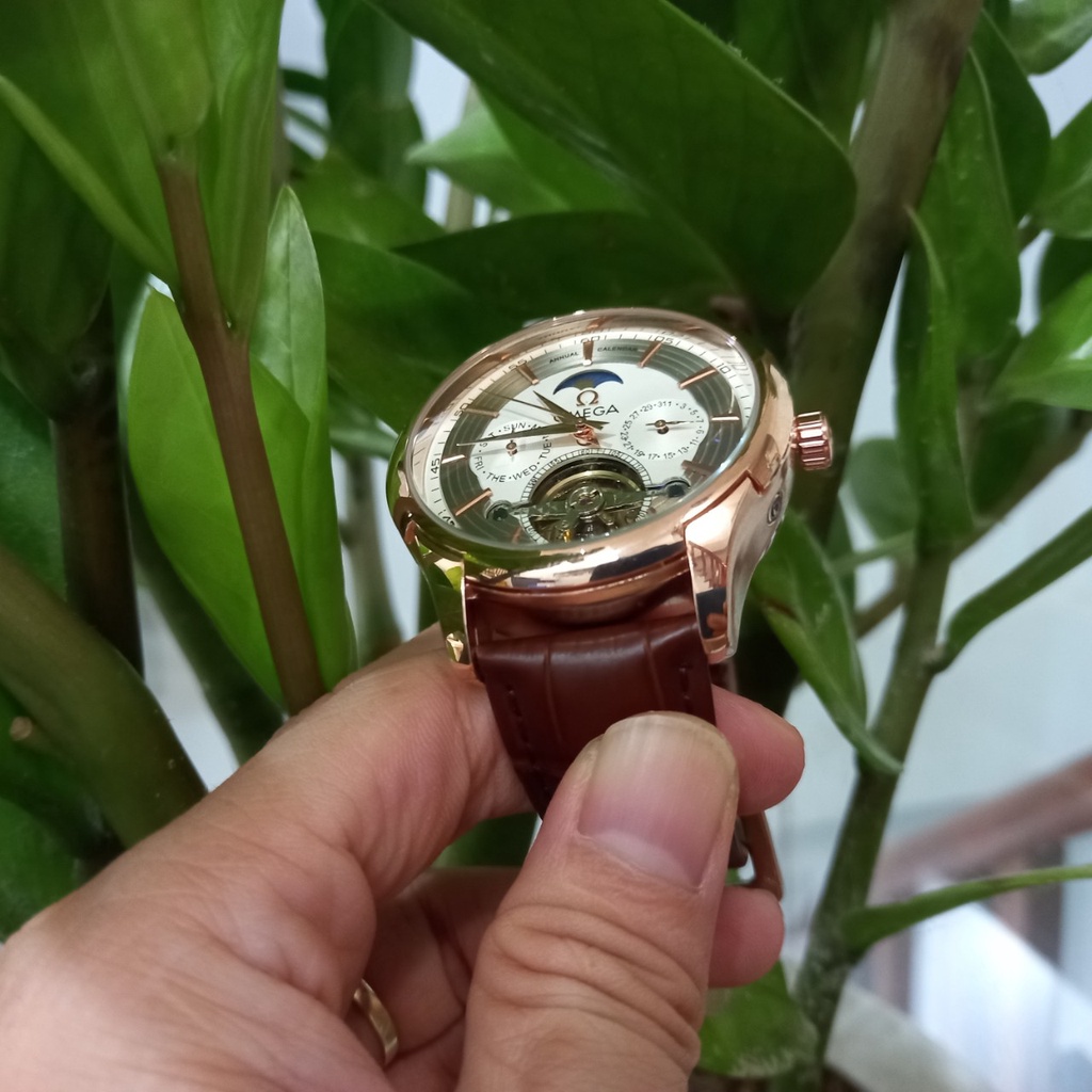 [Máy cơ bảo hành 12 tháng] Đồng hồ nam Omega - size 42, trữ cót 80 tiếng, dây da cao cấp | BigBuy360 - bigbuy360.vn