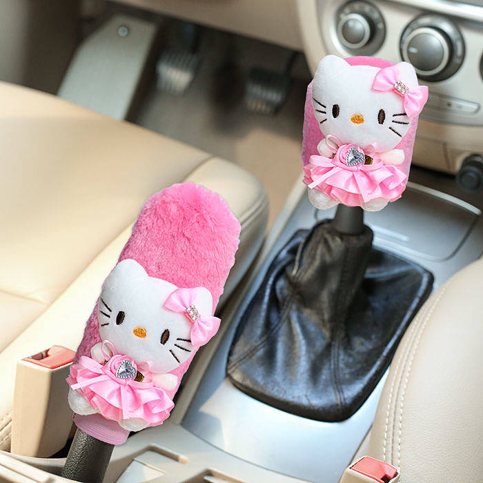Car Handbrake Sleeve Shift Knob Cover Cute Soft Plush Car Interior Decoration Armrest Gloves Hanging Gear Lever Cover Universal Female jh1Q