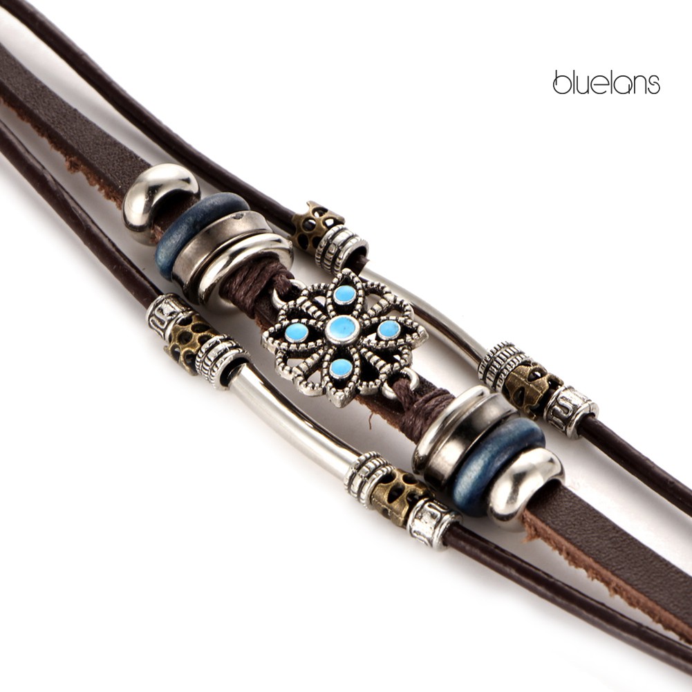 Vòng Tay Da Nhiều Lớp Đính Hạt Phong Cách Bohemian Cho Nữ