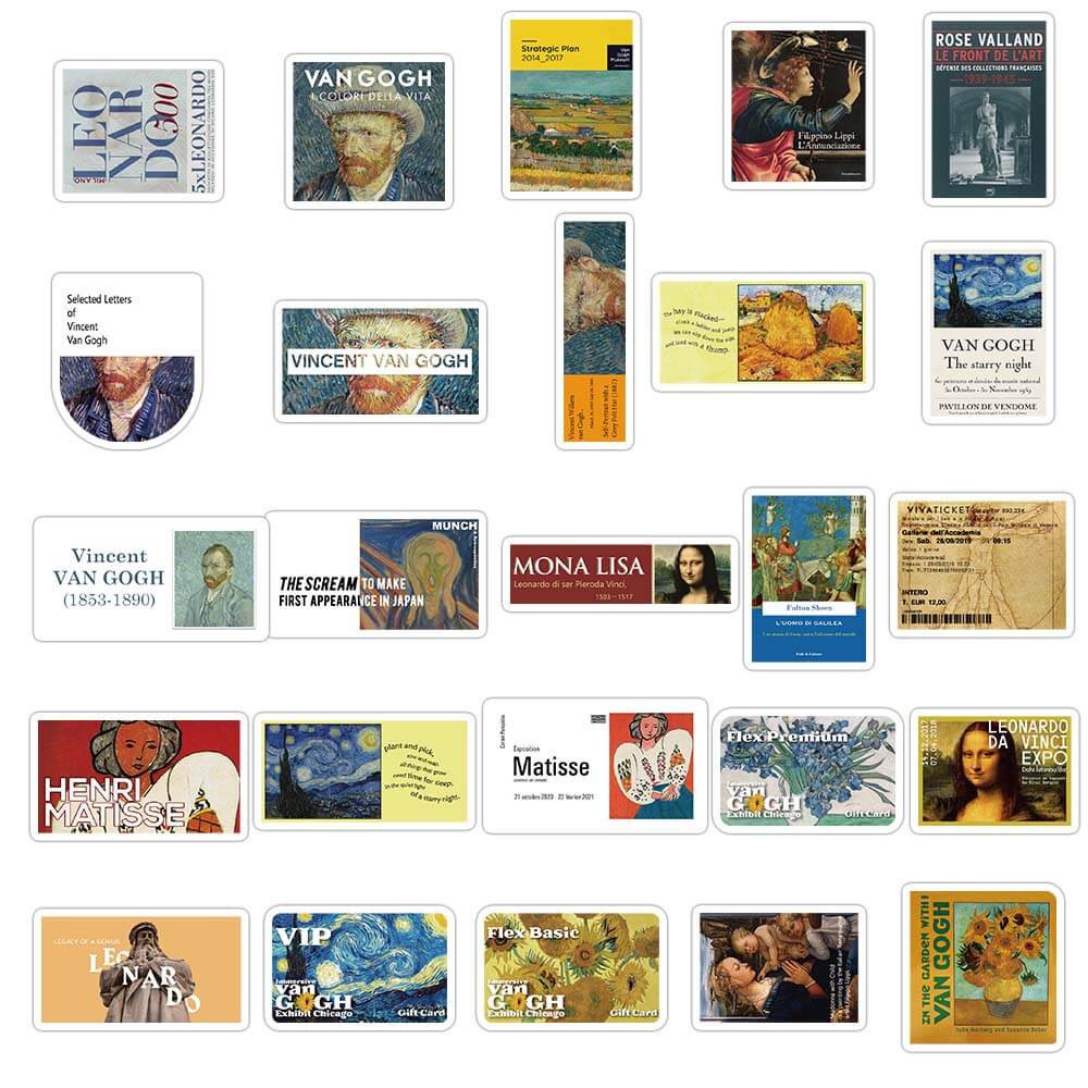 Set 50 hình dán trang trí hành lý hoạ tiết Leonardo Van Gogh/xe moto độc đáo đa dạng chất lượng cao