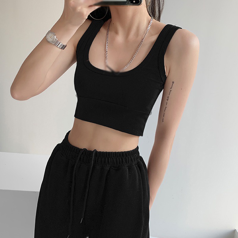 Áo Tank Top Thể Thao Sát Nách Màu Sắc Thanh Lịch Có Mút Đệm Ngực