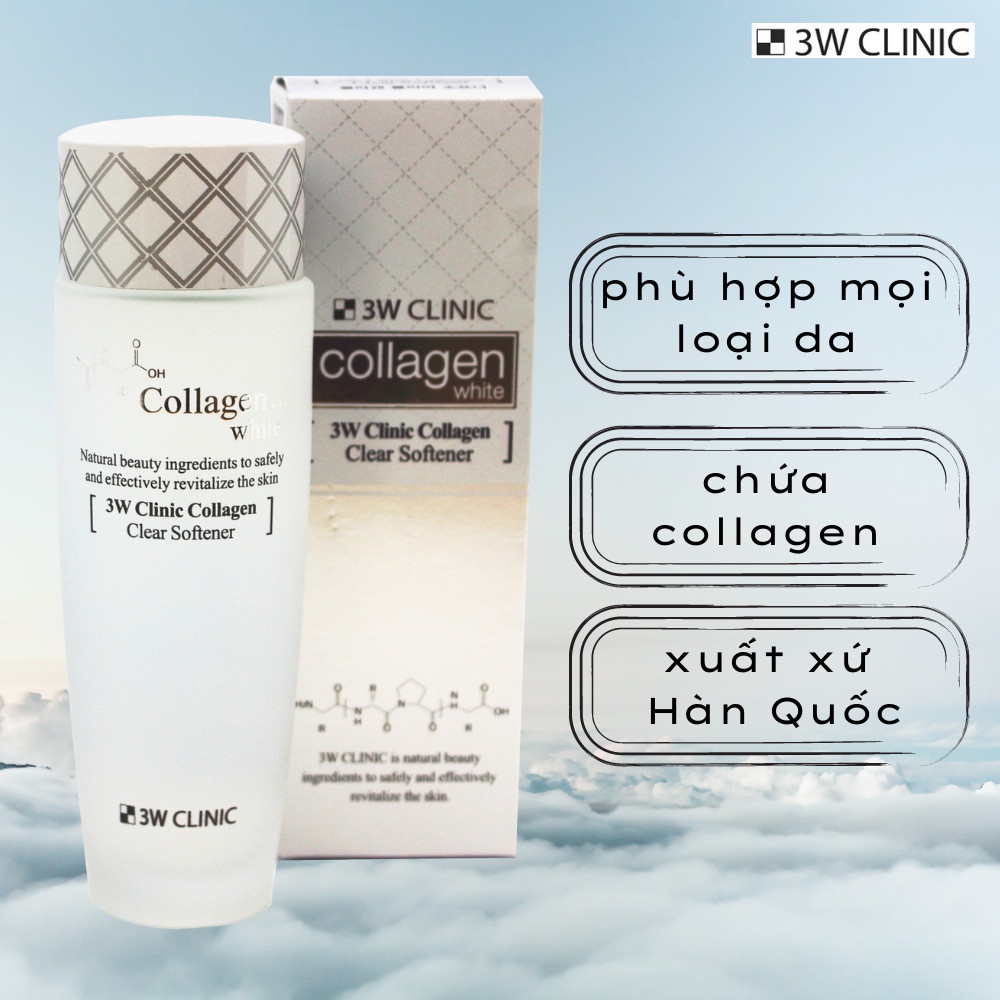 Nước Hoa hồng 3W Clinic Collagen Màu Đỏ Chống Lão Hóa - Màu Trắng Sáng Da 150ml