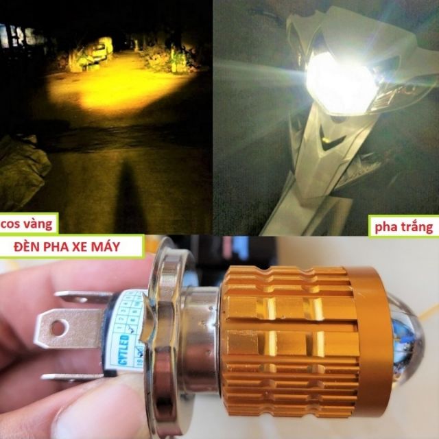 BỘ ĐÈN PHA XE MÁY SIÊU SÁNG CỐT VÀNG PHA TRẮNG