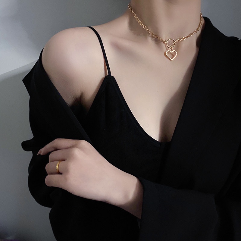 Vòng cổ Mặt Trái Tim Phong Cách Hip Hop Thời Trang Hàn Quốc Cho Nữ