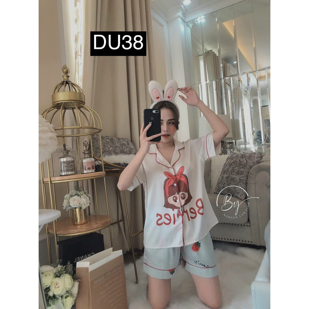 Set Pizama Nữ Mặc Nhà - Đồ Bộ Pijama Ngủ Đồ Bộ Ngủ Nữ Tay Dài Satin Cao Cấp Họa Tiết Sọc Phối Cảnh Siêu Sang_Hình Th