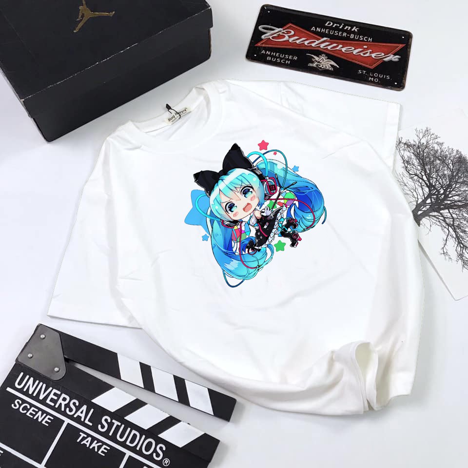 Áo thun Cotton Unisex - Nhân vật Hatsune Miku - Chibi - Miku giai điệu âm nhạc