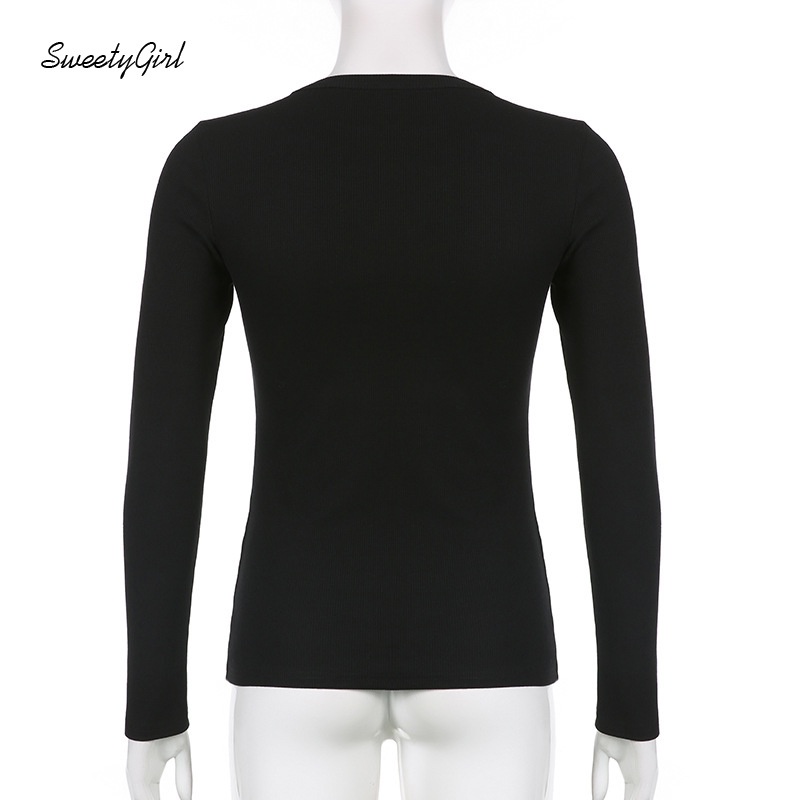 Áo Thun Tay Dài Cổ Tròn Đính Đá Họa Tiết Hoa Xinh Xắn Cho Nữ