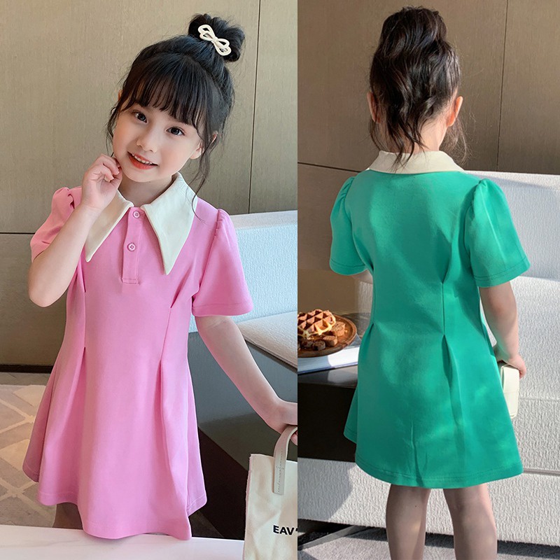 Đầm Công Chúa Cổ Búp Bê Màu Sắc Tương Phản Thoáng Khí Thời Trang Cho Bé Gái