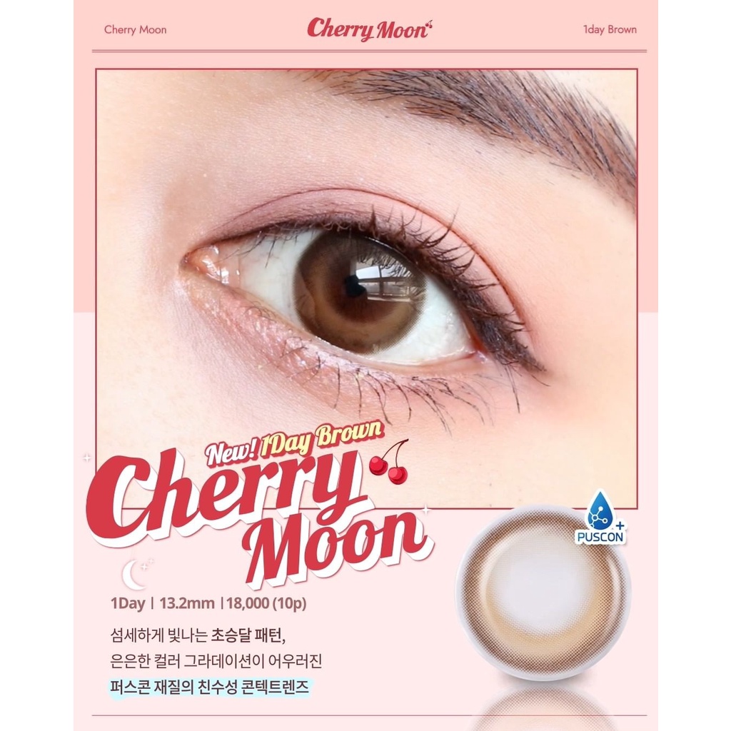 Lens Trăng Khuyết Áp Tròng CHERRY MOON Brown 1 Ngày - Mẫu Hottrend nội địa Hàn OLENS KOREA Ẩm Cao Phù Hợp Mắt Nhạy Cảm