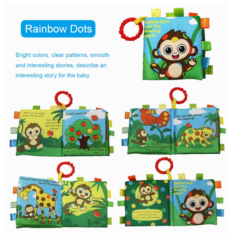 Coolplay animal cloth book bell rings baby touch book đồ chơi giáo dục câu chuyện tiếng anh