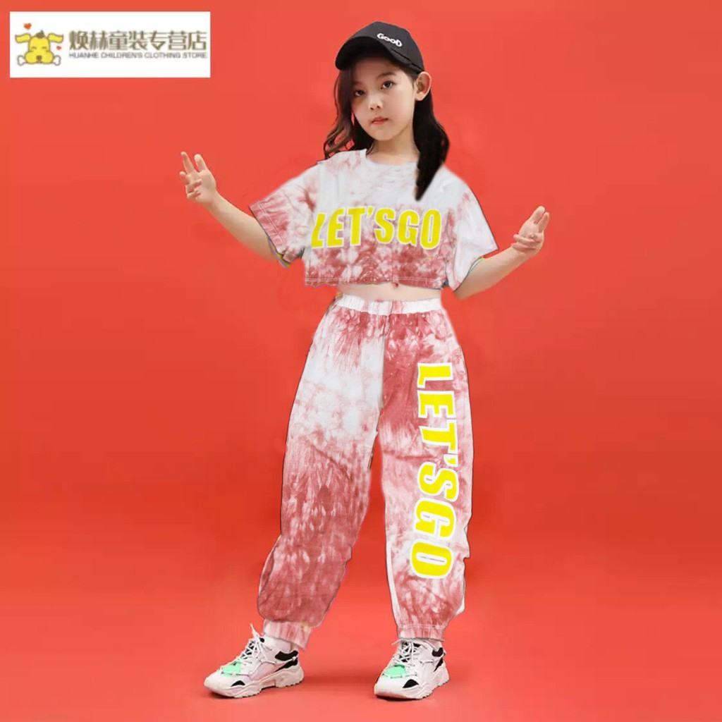 Bộ bé gái hip hop Let's Go thun cotton loan hot trend 2021 xinh mát mùa hè