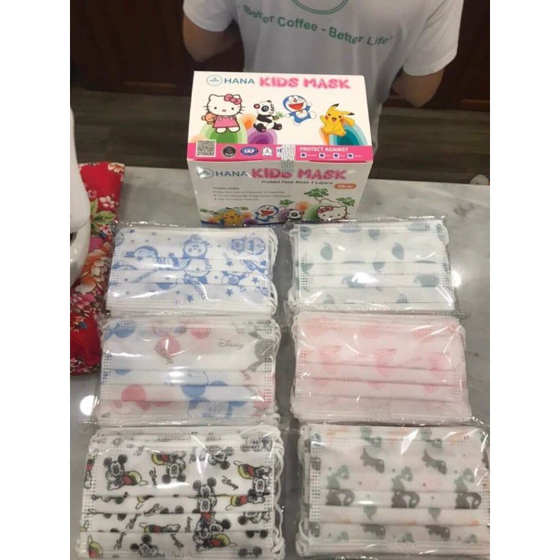 Khẩu trang cho bé y tế 4 lớp kháng khuẩn cao cấp Hana nhiều màu