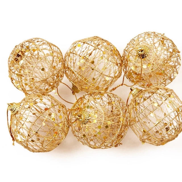 6Pcs/Set Christmas Tree Hollow Ball /5cm/6cm Xmas Gold Ball Hanging Decoration/Party Festival Ornaments Home Decor Ornament