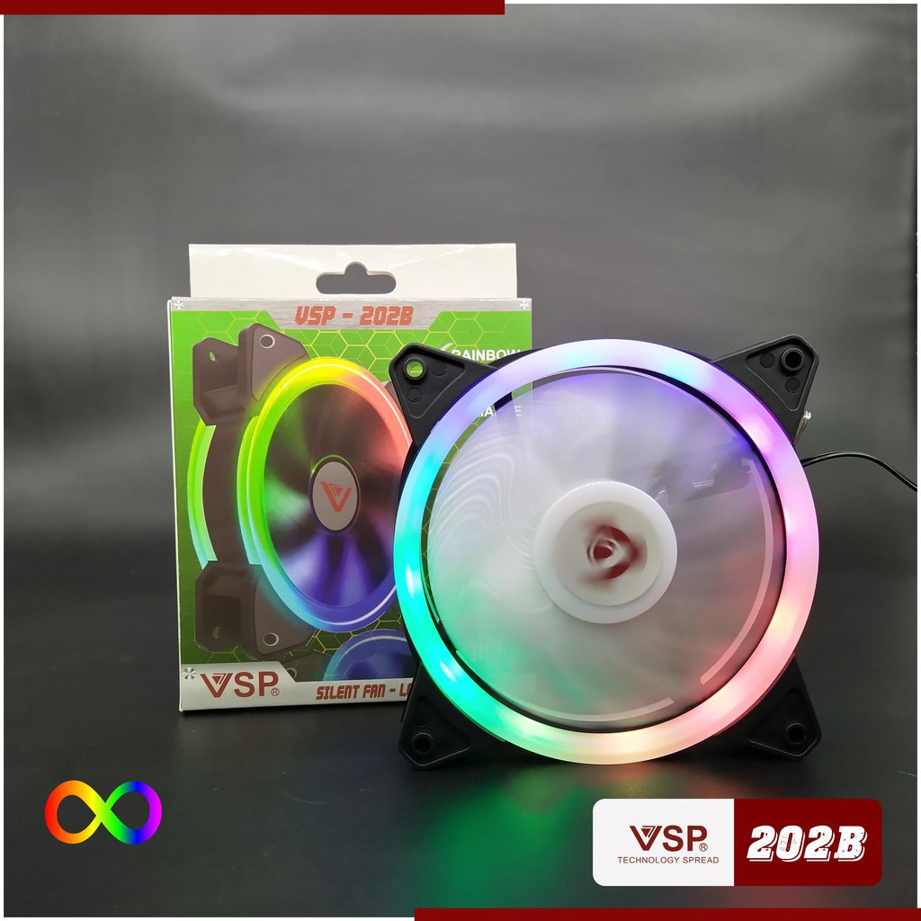 Fan Case V202B LED RGB (12cm) Gắn Trực tiếp lên Nguồn Tự Chuyển màu RGB