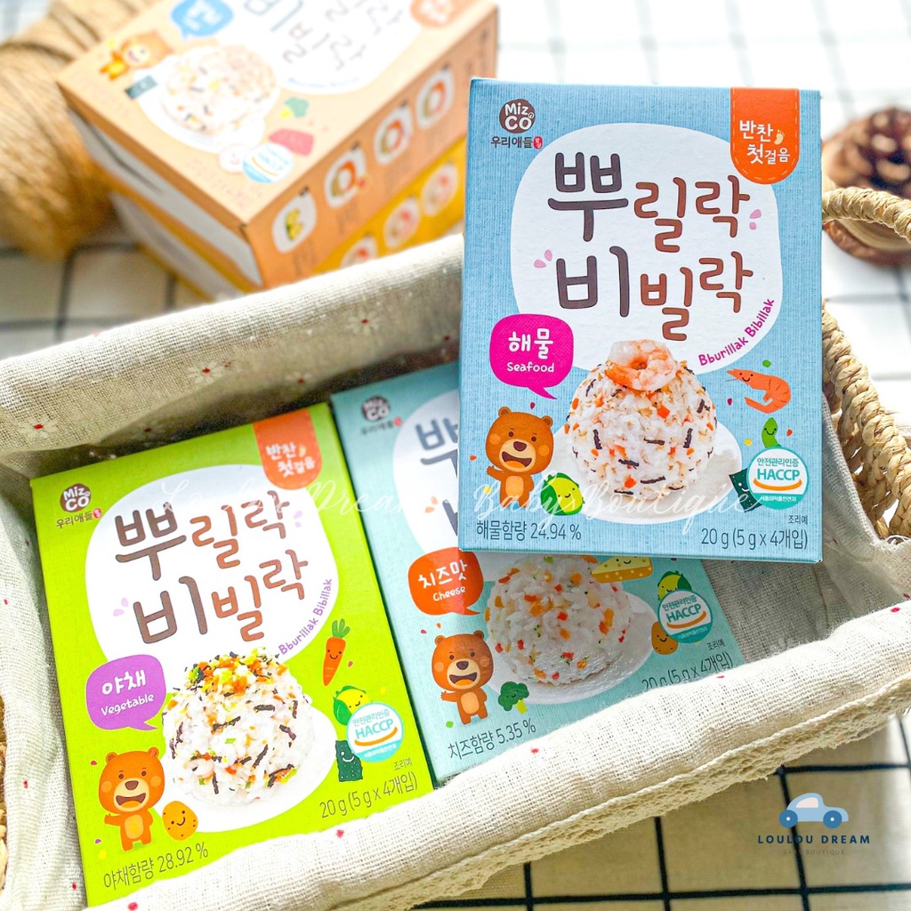 Gia vị khô rắc cơm cháo Miznco Hàn Quốc cho bé 10m+ ăn dặm hộp 20g (5g x 4gói)