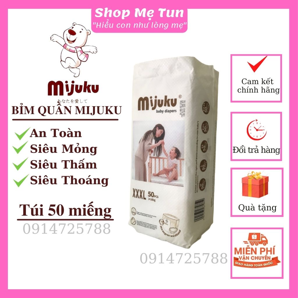 Tã quần Mijuku xuất Nhật M50/L50/XL50/XXL50, bỉm quần quy cách 1 túi 50 miếng