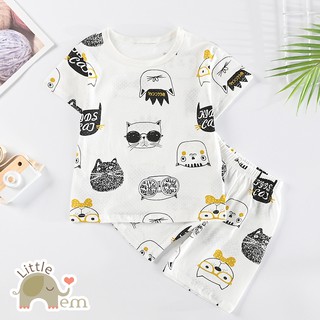 Bộ đồ bé gái Cotton tre cộc tay _ Black & White Cat