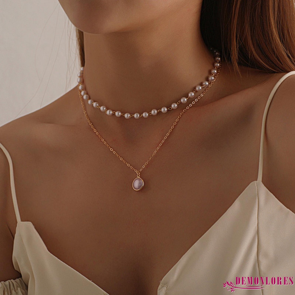 Vòng cổ Nhiều Lớp Đính Ngọc Trai Nhân Tạo Màu Bạc / Vàng Kim Thời Trang Cho Nữ