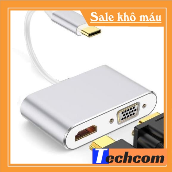 Bộ cáp chuyển đổi từ Typec sang HDMI + VGA 2K 4K cáp typec to hdmi kết nối tivi máy chiếu