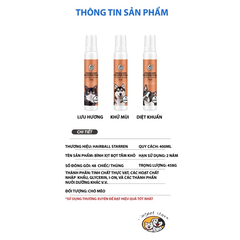 Xịt bọt tắm khô cho thú cưng, xịt bọt khô tiện lợi cho thú cưng