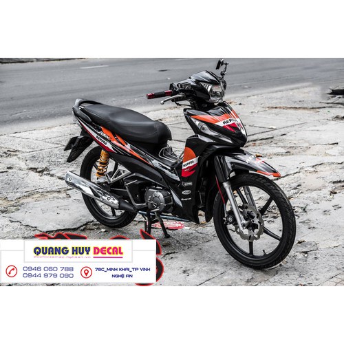 Tem trùm ♦FREESHIP♦ wave rsx cam đen repsol, độ phủ bộ team decal cho xe máy rẻ đẹp