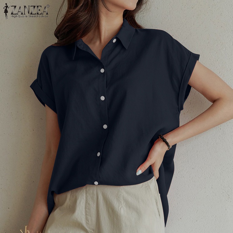 ZANZEA Áo Thun Nữ Ngắn Tay Chất Liệu Cotton Thiết Kế Đơn Giản Dễ Phối Đồ