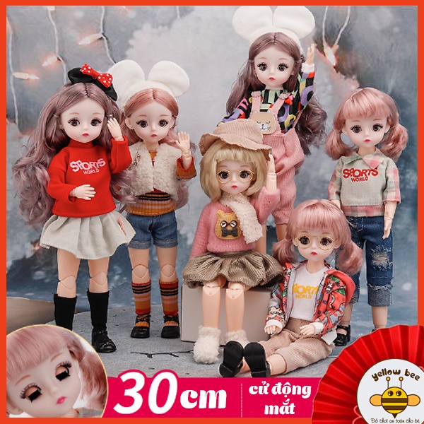 Búp bê barbie 30cm mắt 4D khớp linh hoạt tuỳ chỉnh được nhiều tư thế, đồ chơi, quà tặng cho bé