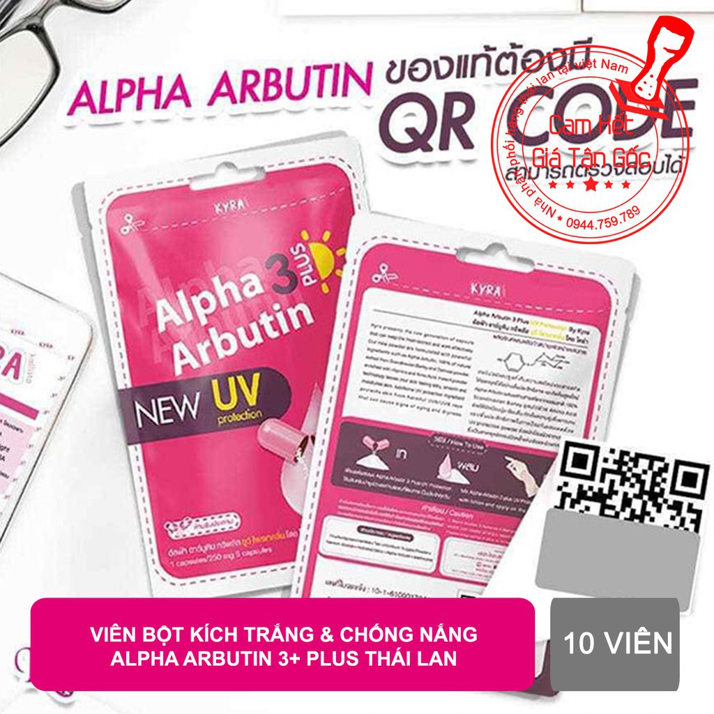 Viên Bột Kích Trắng &amp; Chống Nắng ALPHA ARBUTIN 3 Plus 10 viên/gói - Thái Lan
