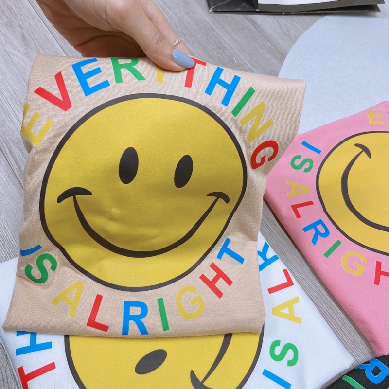 Áo phông dáng thụng mặt cười form rộng tay lỡ Áo thun cộc tay ngắn cotton