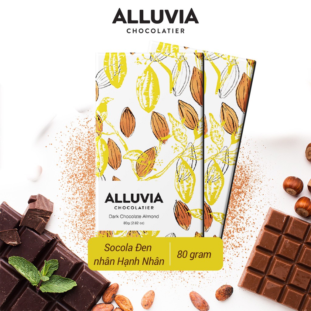 Socola đen nguyên chất nhân Hạnh Nhân đắng vừa ít ngọt Alluvia Chocolate