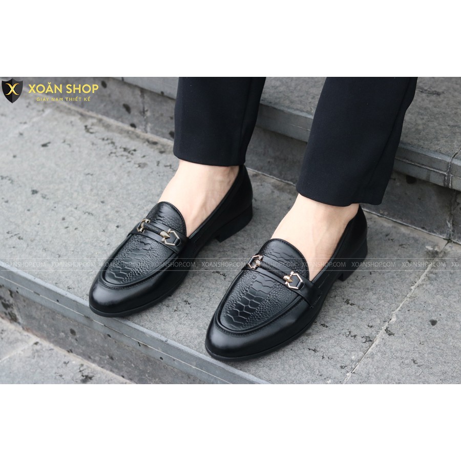 Giày Da nam xả kho giá gốc- giày lười nam dập vân đà điểu mã g004
