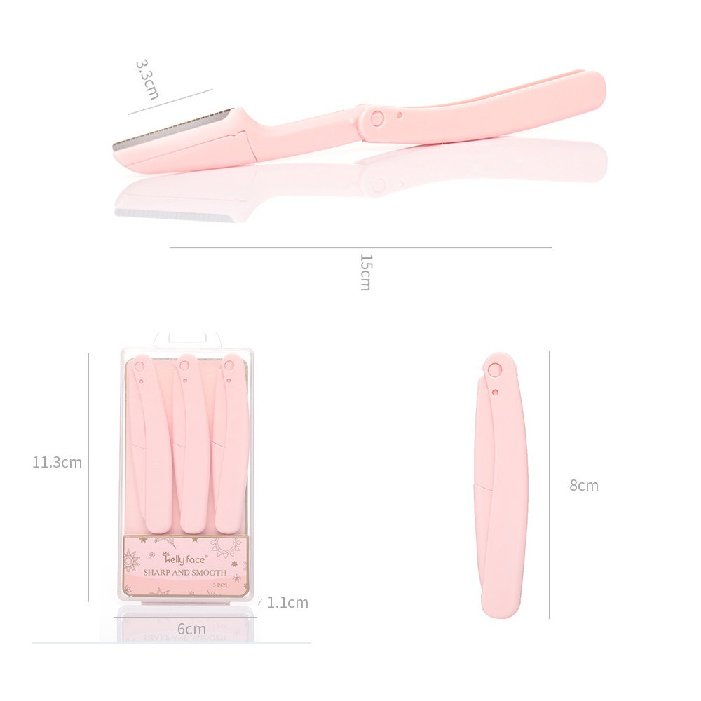 Set 3 dao cạo lông mày KELLY FACE an toàn gập gọn được dành cho người mới bắt đầu