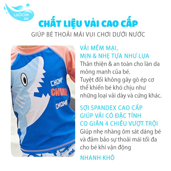 Đồ bơi Cho Bé Trai [CÓ MŨ] 10 - 40 kg Cao Cấp | Bộ Bơi Bé Trai Áo Rời Quần Kèm Mũ Đi Biển