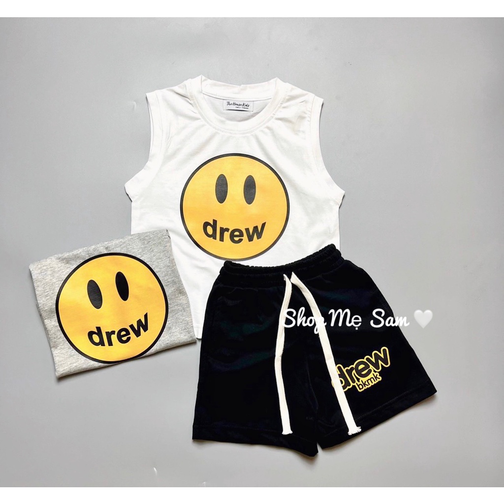 Set bộ trẻ em, áo phông ba lỗ quần short cho bé trai SAMY KIDS hình mặt cười Drew vải cotton thoáng mát