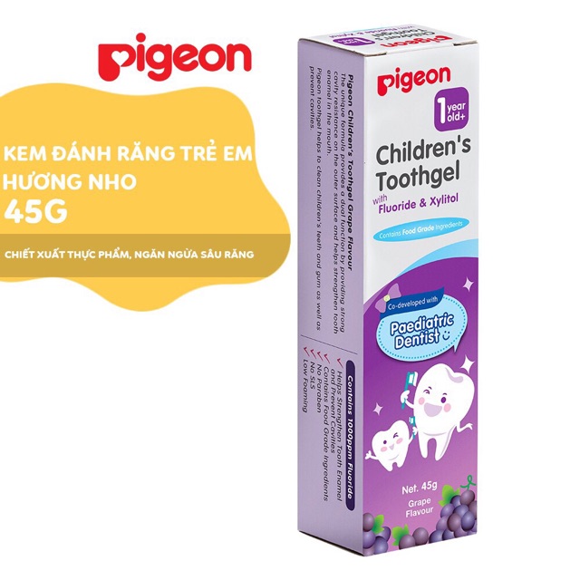 Kem đánh răng cho bé Pigeon 45g - hương Nho/ hương Tự nhiên