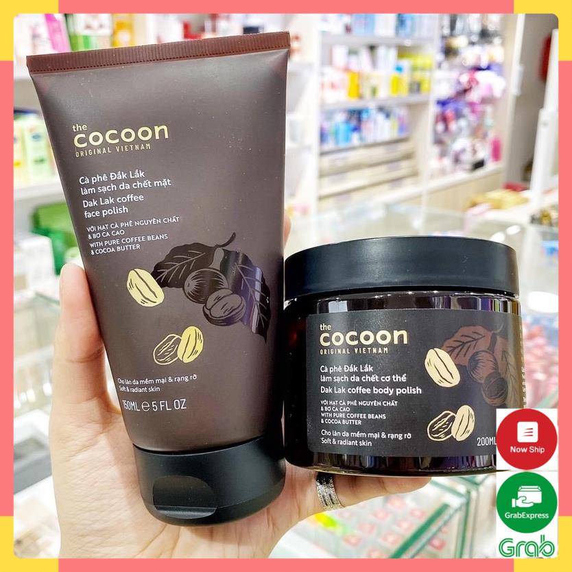 Combo sản phẩm Cocoon cà phê làm sạch da chết mặt, body và dưỡng ẩm cơ thể mềm mịn #May.shop