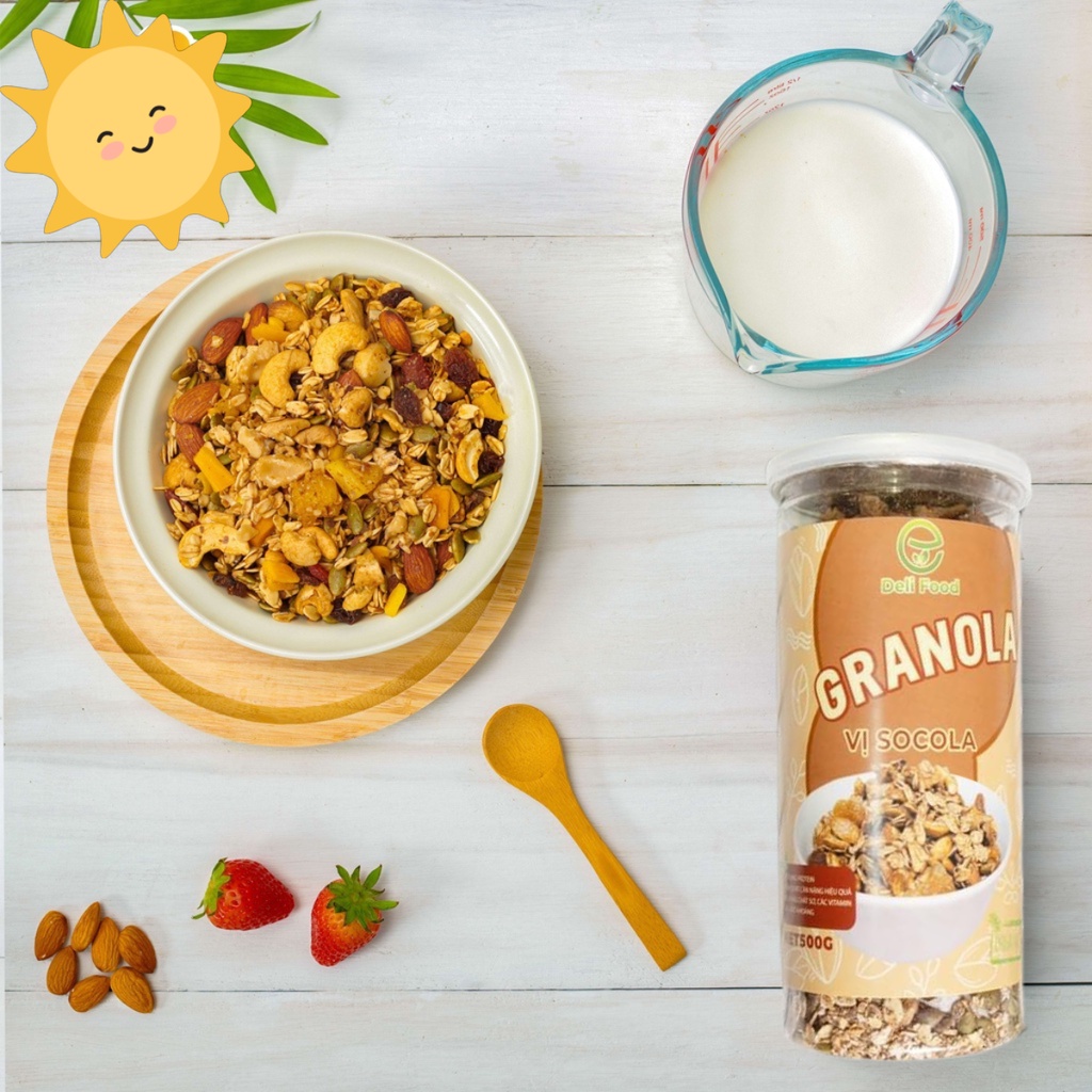 Ngũ Cốc Granola Ít Yến Mạch Không Đường Vị Nguyên Bản Hộp 500g