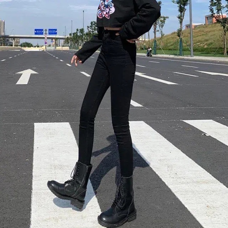 IELGY Quần Jean Đen Lưng Cao Dáng Ôm Thời Trang Hàn Quốc Cho Nữ