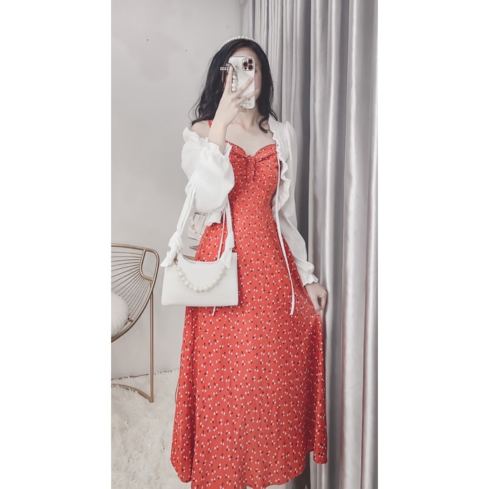 Đầm Hoa Nhí 2 Dây / Áo Khoác Cardigan Len Viền Bèo Buộc Dây HT20 HaLuu Store Phong Cách Hàn Quốc