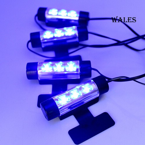 Bộ 4 Dây Đèn Led 3 Bóng 12v Màu Xanh Trang Trí Xe Hơi