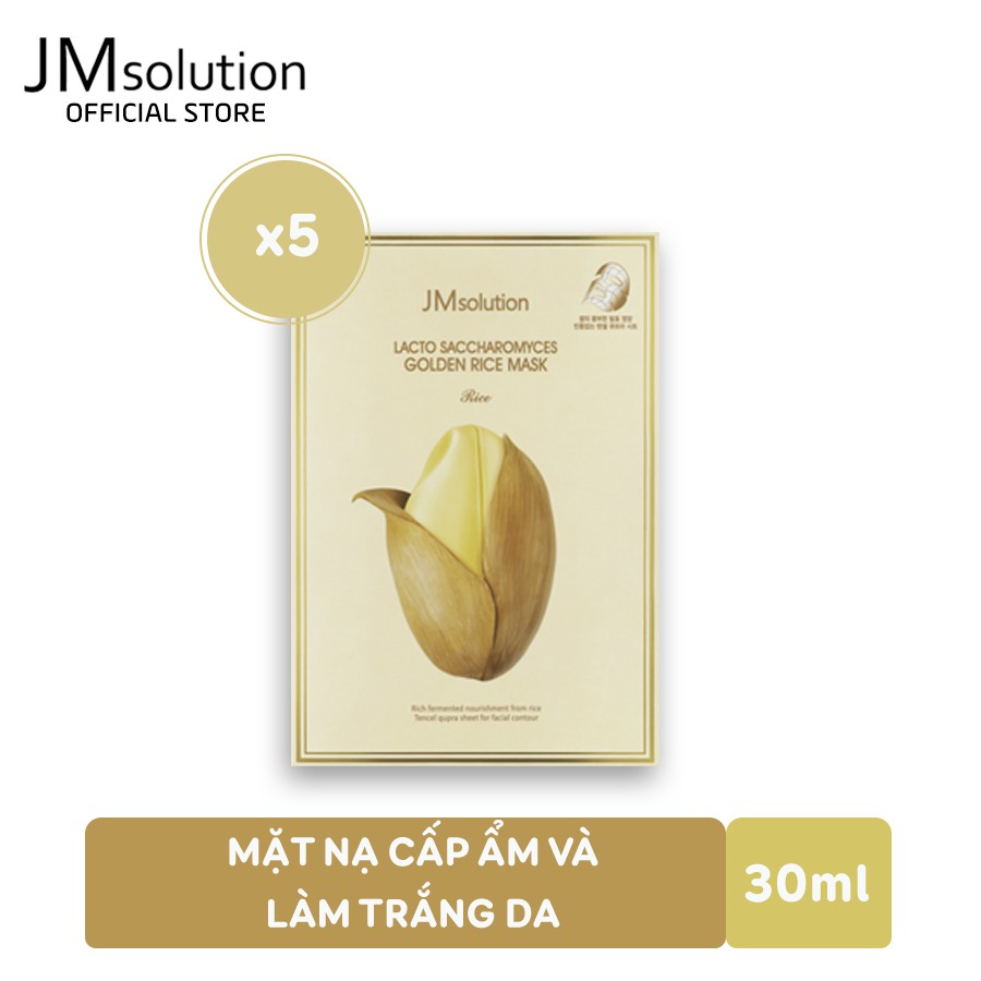 Combo 5 Mặt Nạ JMSolution Làm Trắng, Chống Lão Hóa Lacto Saccharomyces Golden Rice Mask 30ml x5