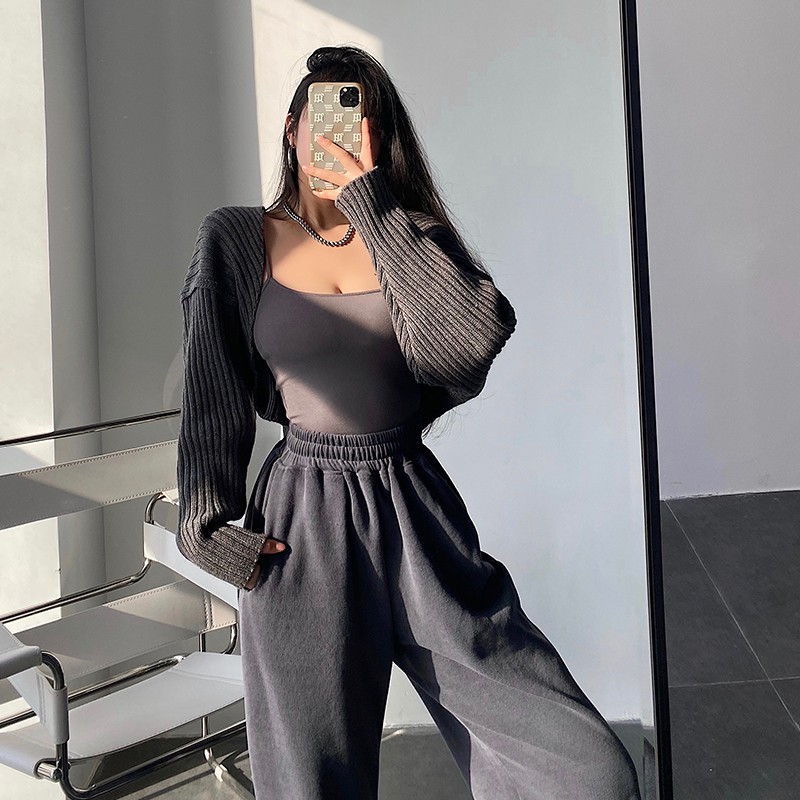 Áo Khoác Cardigan Dệt Kim Dáng Rộng Màu Trơn Thời Trang