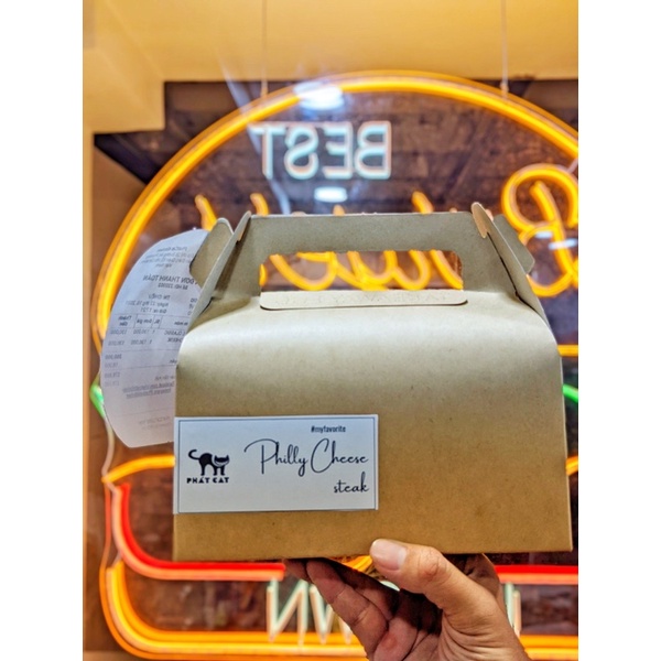 100 Hộp giấy kraft có quai xách đựng thức ăn ( gà rán, bánh) B204-N (22x14x10)