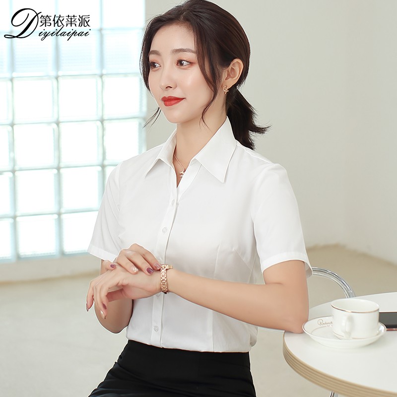 ♝chuyên nghiệp áo sơ mi trắng nữ ngắn tay chính thức mặc mùa hè cỡ lớn V- cổ trụ cao cấp 4S bán hàng quần công sở
