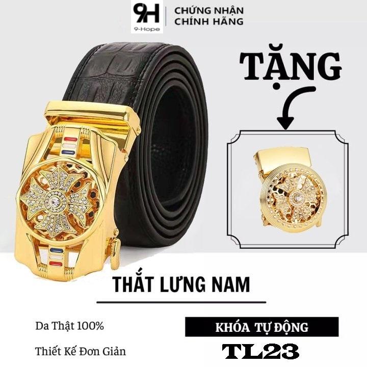 Thắt lưng nam da cao cấp - Tặng kèm 1 mặt - Thiết kế đính đá mặt xoay 360, khóa tự động