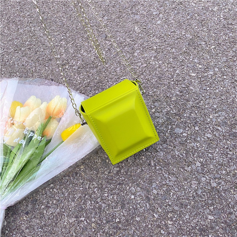 Túi Đeo Chéo Mini Màu Hồng Phối Dây Xích Thời Trang Trẻ Trung Cho Nữ