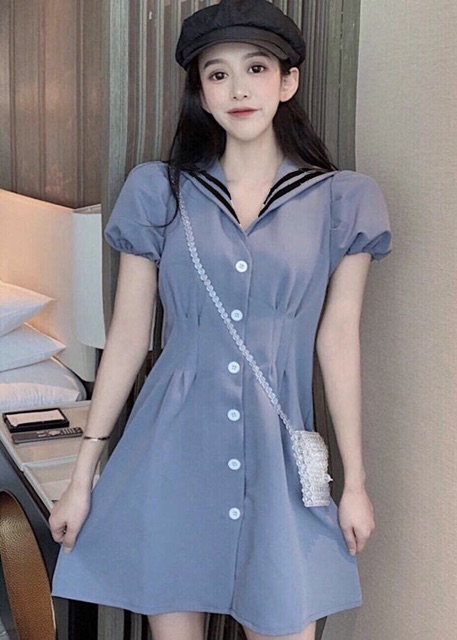 [Mã FATHANG5 giảm 10K đơn 50K] Đầm xanh đậm viền sọc đen (kèm hình thật) | BigBuy360 - bigbuy360.vn